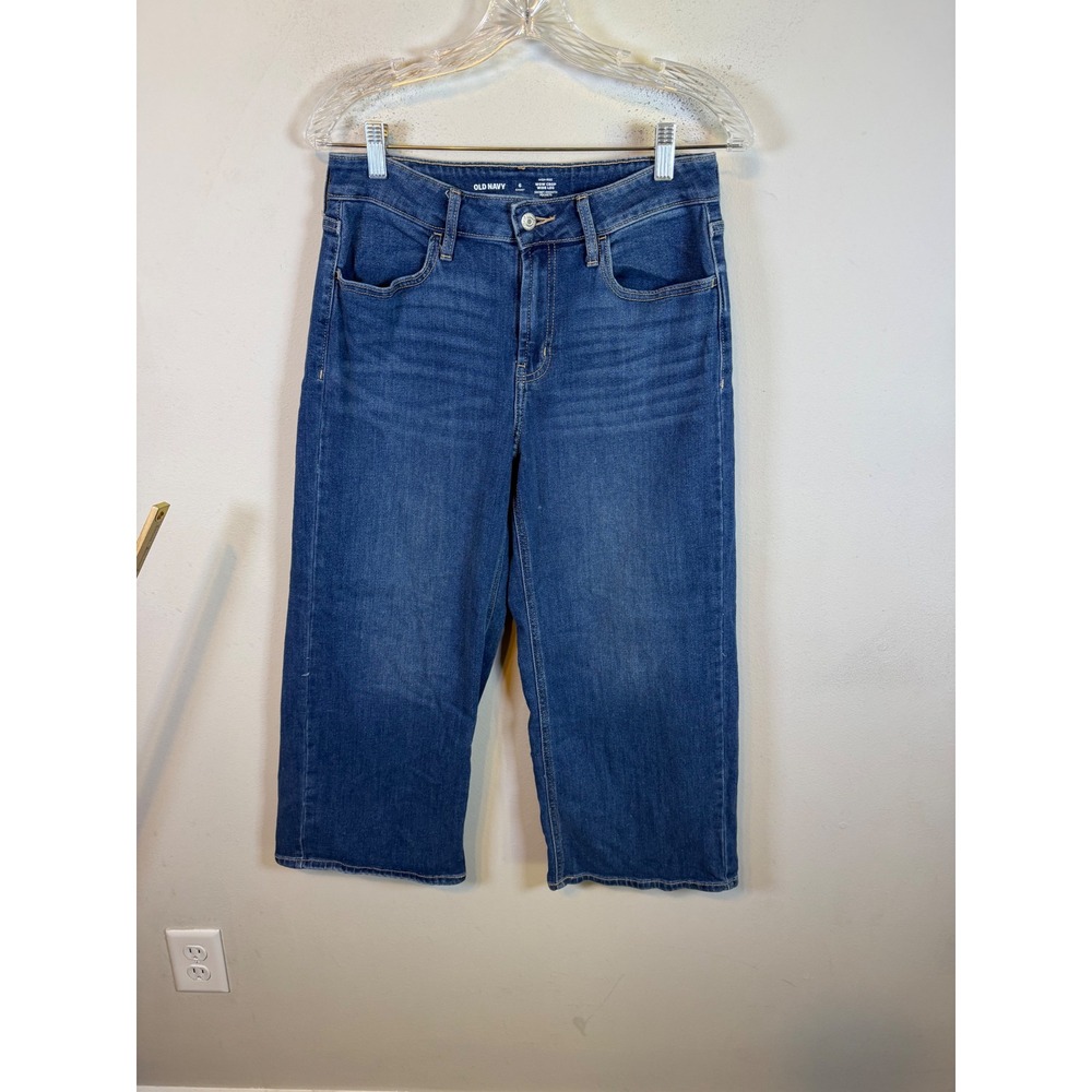 Old Navy Womens Jeans Wow Crop Wide Leg High Rise Dark Blue 6 Short